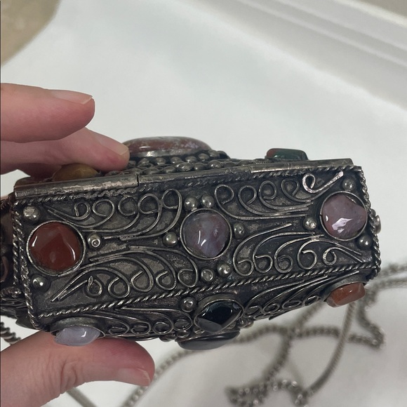 Vintage Sajai inlaid natural agate stones gems Multi-Color Stone Embellished Bag - Picture 8 of 17
